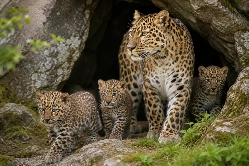 Tre leopardungar födda i hotat avelsprogram