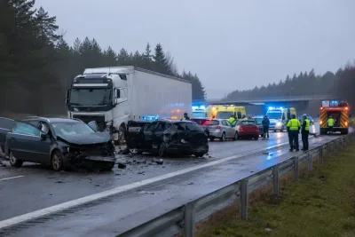 Tio skadade efter svår masskrock på E4