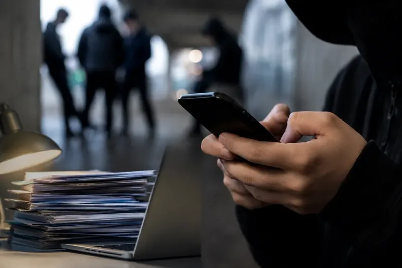 Lisa dos Santos pekar ut mobilen bakom gängrekryteringen