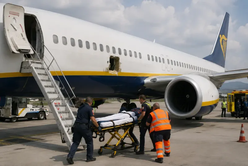 Man slets ut genom flygplansfönster under dramatisk flygning