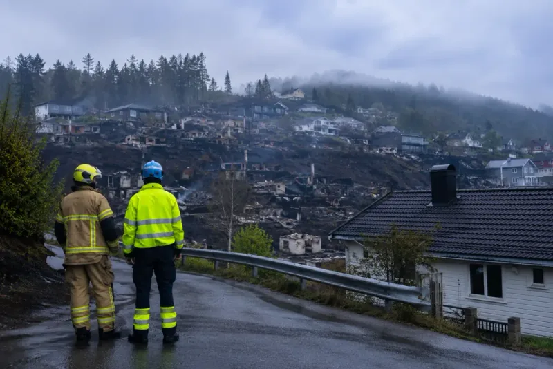 Branden i Drammen lugnare efter regn under natten