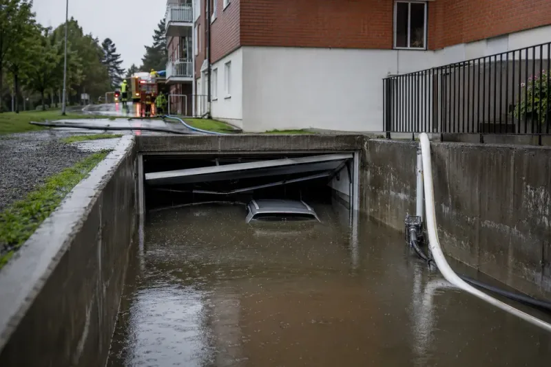 Ett år gammal bil förstördes i översvämmat garage