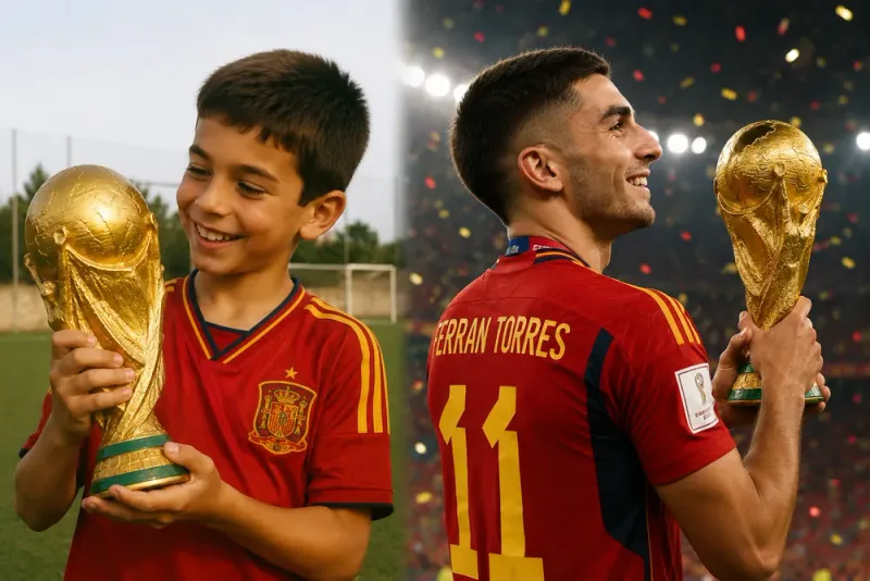 Ferran Torres firar guldet med barndomsbild