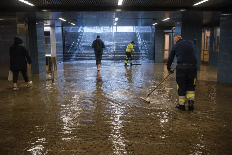 Vatten trängde in på flera tunnelbanestationer