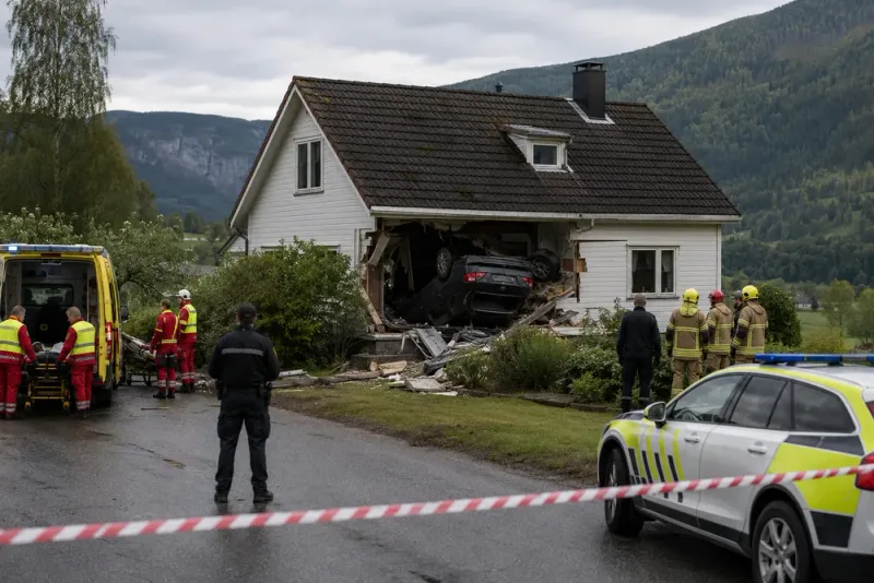 Fyra kritiskt skadade när bil kraschade in i hus