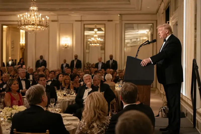 Donald Trump deltar vid återupptagen korrespondentmiddag