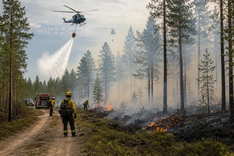 Extrem brandrisk när flera skogsbränder bekämpas