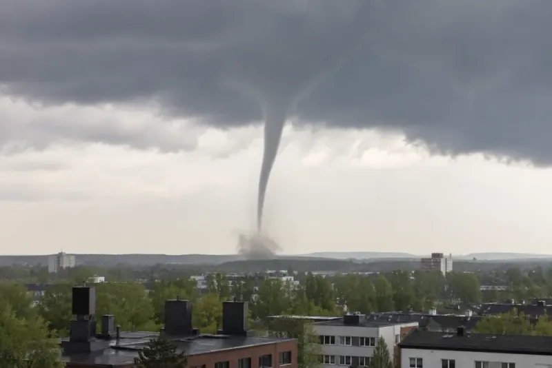 Tromb drog fram över Umeå