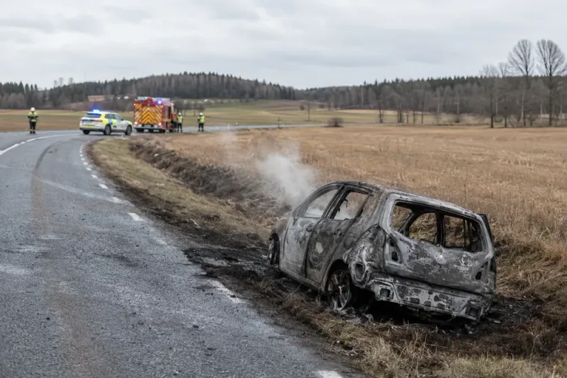 Man omkom efter bilbrand utanför Falköping