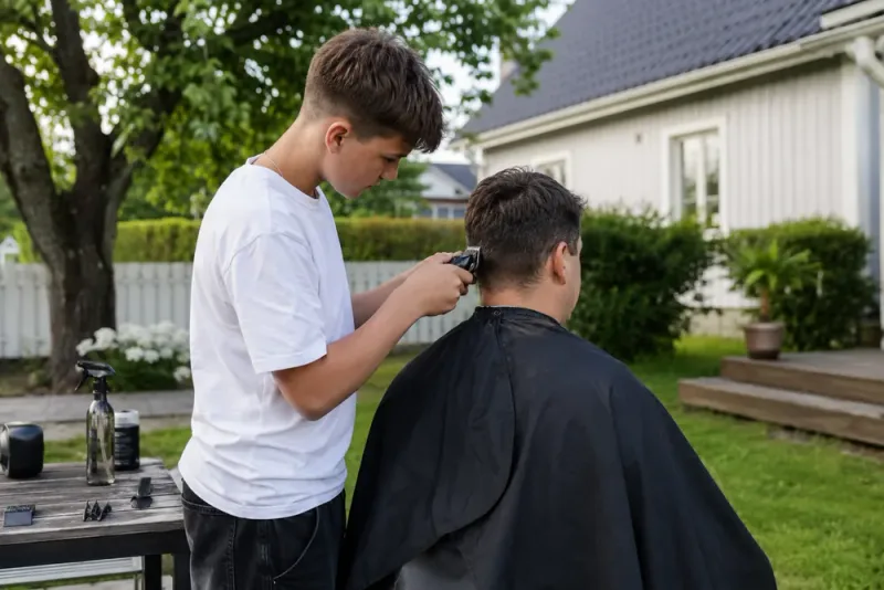 Mohamed, 13, driver egen frisörverksamhet i sommar