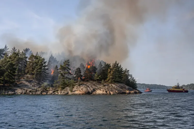Skogsbrand på ö i Värmdö riskerar att spridas