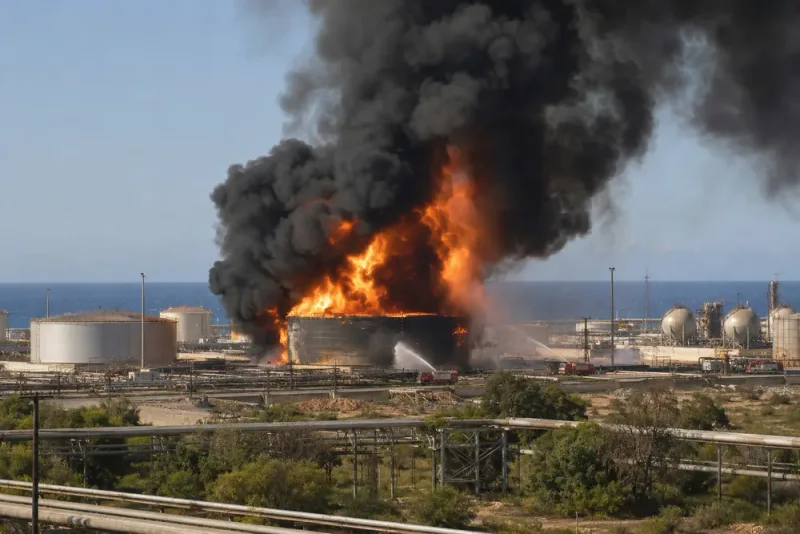 Ny drönarattack utlöste stor brand i Zawiya