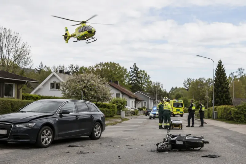 Mopedförare flögs till sjukhus efter krock