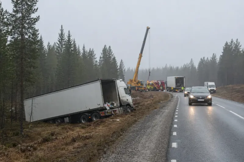 Lastbilsolycka stoppar trafiken söder om Vemdalen