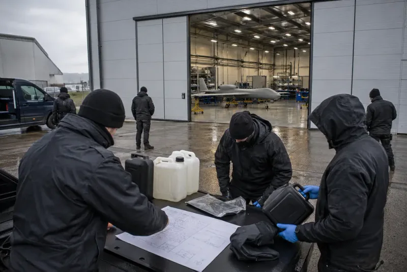 Tre gripna efter stoppad attack mot drönarfabrik