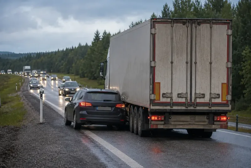 Lastbil och bil kolliderade under omkörning på E4