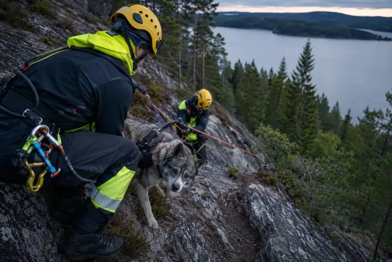 Jämthund räddades efter fall vid Svaningssjön
