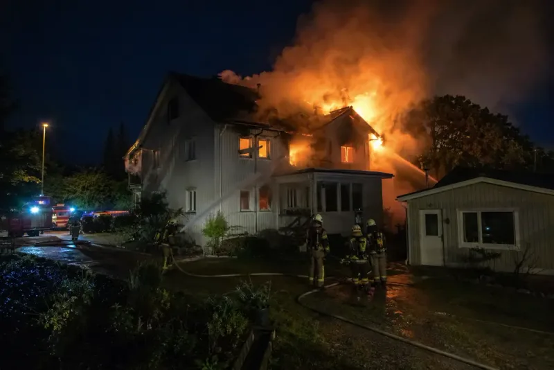 Kraftig brand i tvåplanshus i Södertälje