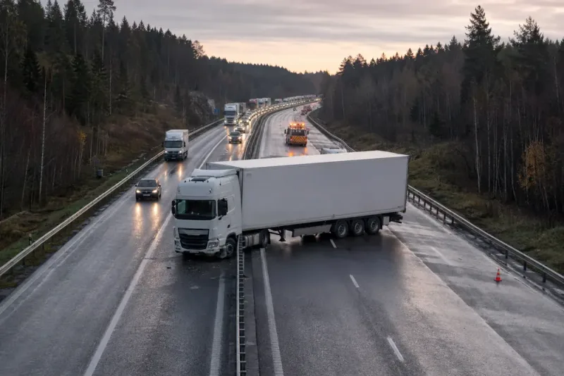 Lastbilsolycka blockerade E18 mot Stockholm