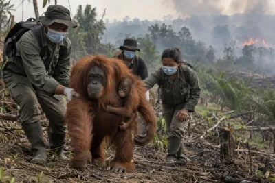 Flera orangutanger evakuerade undan bränder i Indonesien