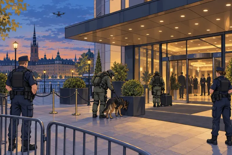 Bombskydd söker av Moderaternas valvaka i Stockholm