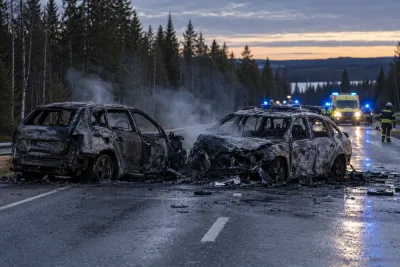 Två bilar utbrända efter kollision i Harads