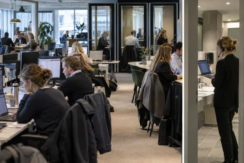 Anställda håller möten på toaletter efter kontorsträngsel