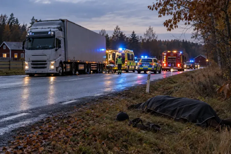 Häst avlivad efter lastbilskollision – ryttare till sjukhus