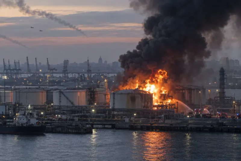 Oljeterminal i brand efter omfattande drönarangrepp mot S:t Petersburg