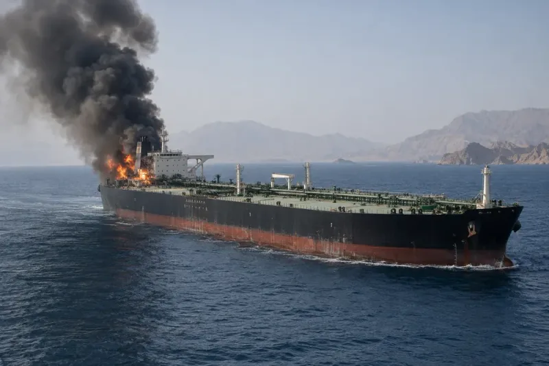 Oljetanker i brand efter misstänkt minexplosion i Hormuzsundet