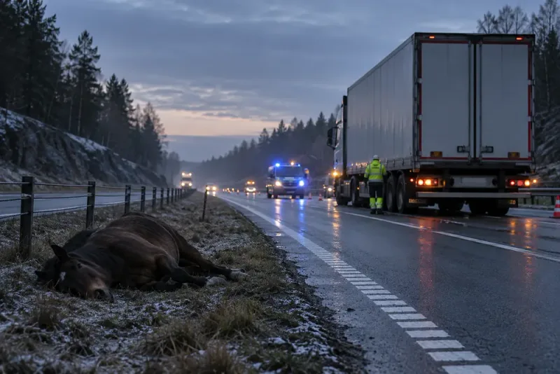 Häst dog efter lastbilsolycka på E6