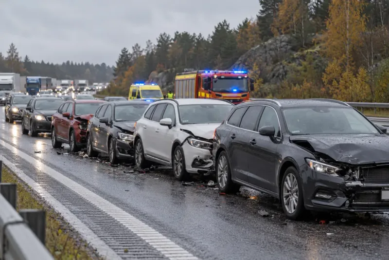 Fem bilar i seriekrock – E45 helt avstängd