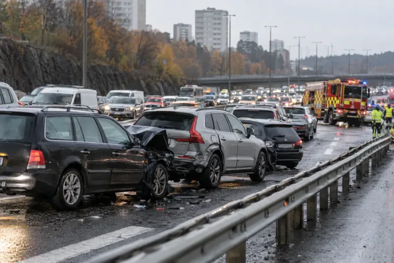 Flera fordon i krock på Västerleden – stor trafikpåverkan