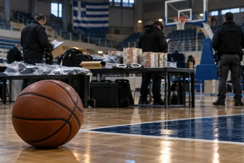 Sex gripna när grekisk basket utreds för korruption