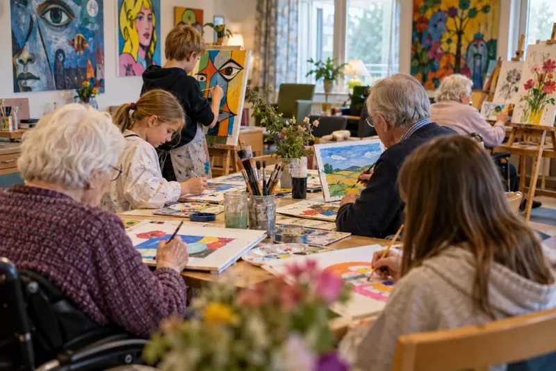 Skolelever och äldre skapar gemensam konstutställning