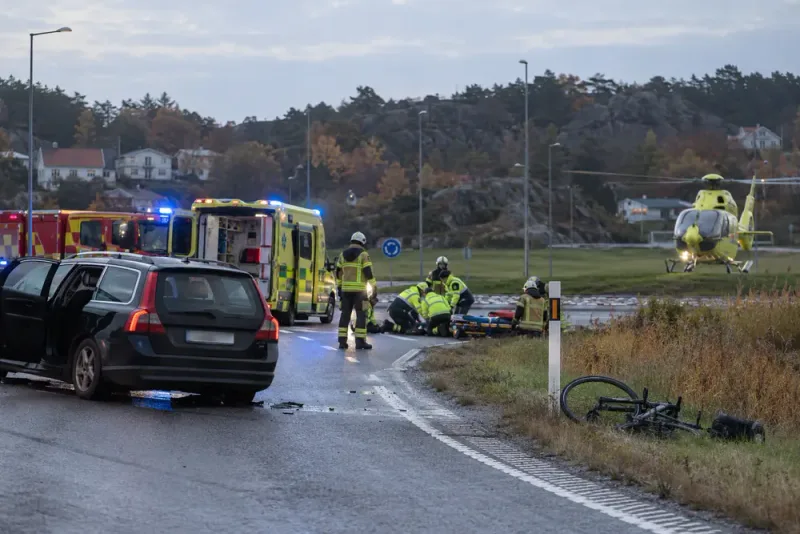 Cyklist påkörd på Tjörn – förd med helikopter till sjukhus