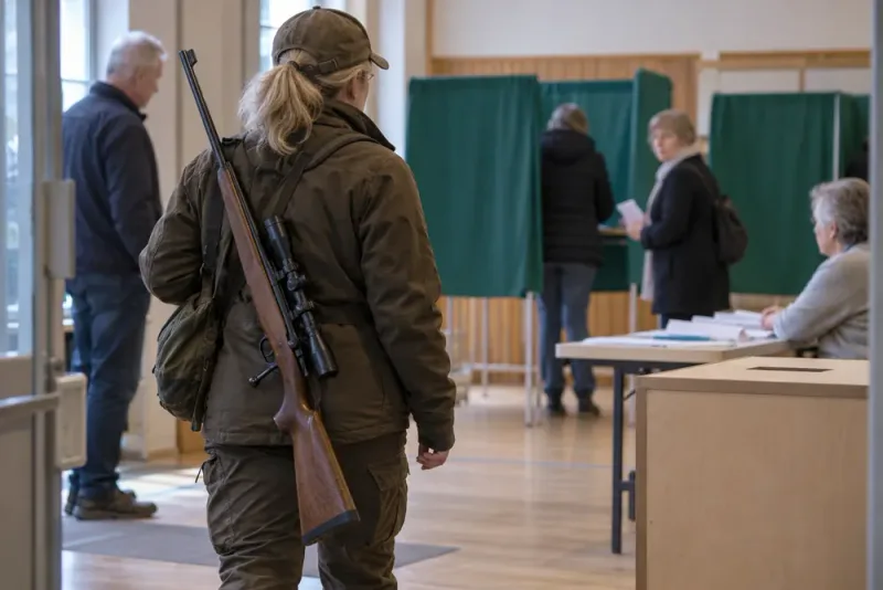 Jägare åtalas efter att ha tagit gevär till vallokal