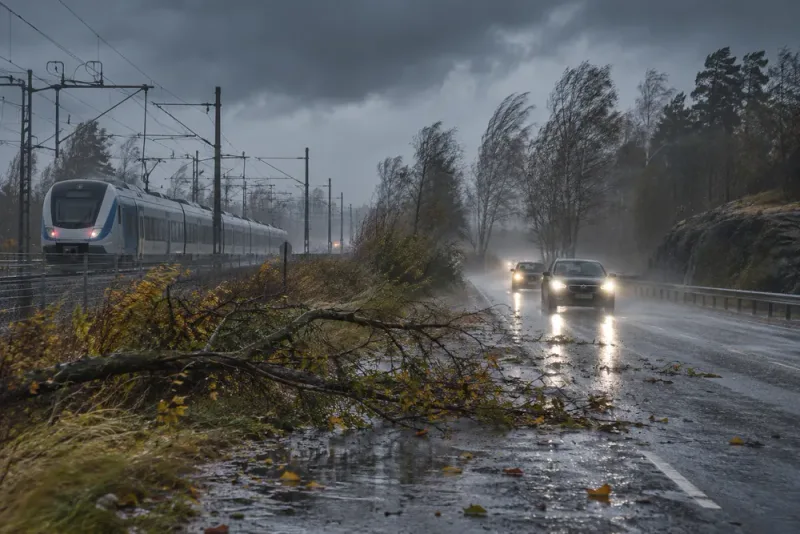 Stormen Boelo hotar vägtrafik och stoppar flera tåglinjer