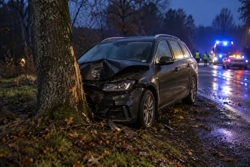 Bil körde in i träd – skador oklara