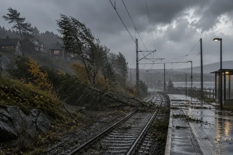 Stormen Boelo orsakar strömavbrott och stoppar tågtrafik