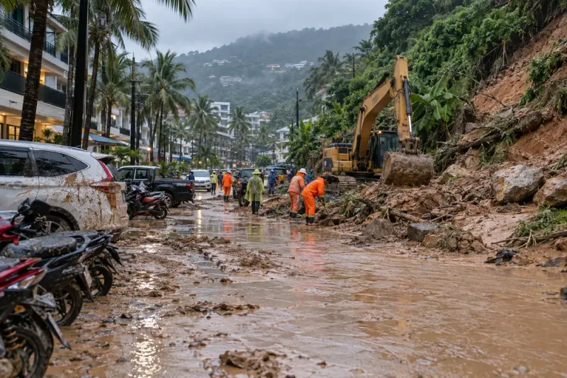 Kraftiga översvämningar och jordskred drabbar hela Phuket