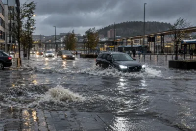Stora översvämningar i Uddevalla efter stormen Boelo