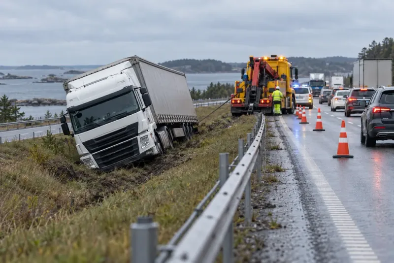 Lastbilsolycka stoppar trafiken på E6 till kvällen