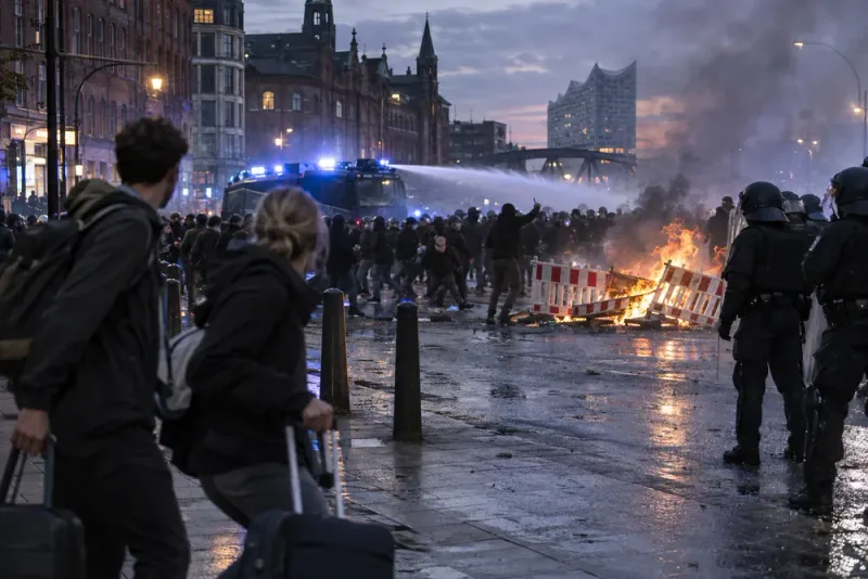 Våldsamma protester i Hamburg – svensk turist tvingades byta hotell